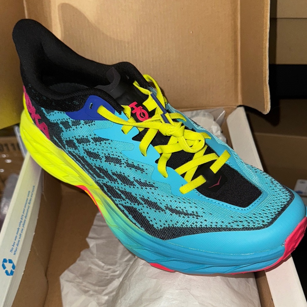 Hoka Vibrant Blue and Yellow Trail Shoes - Picture 2 of 4